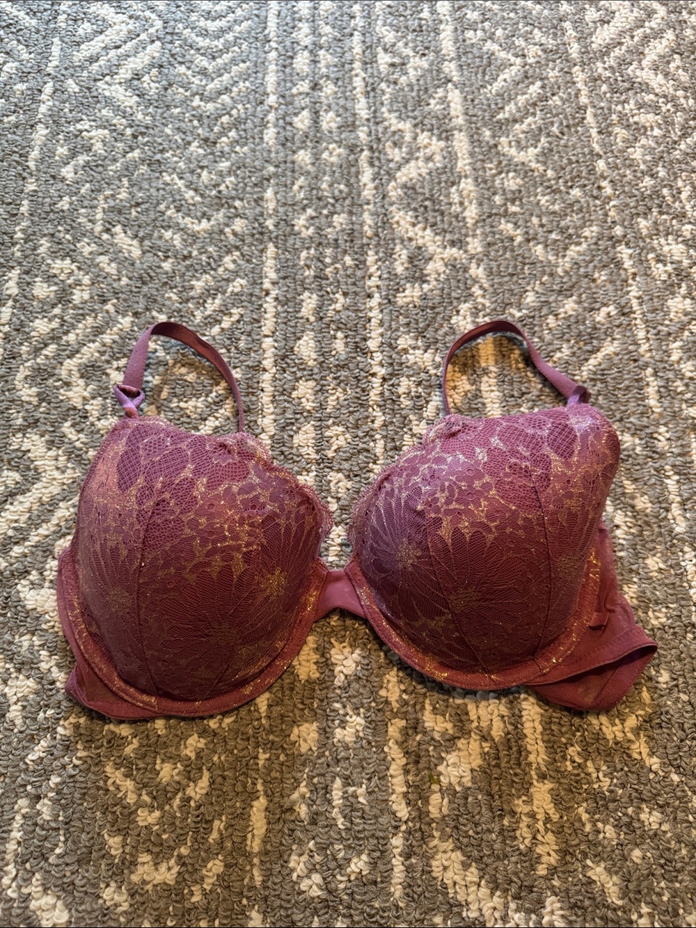 Victoria's Secret Lace Underwire Bra in Plum with Gold Accents